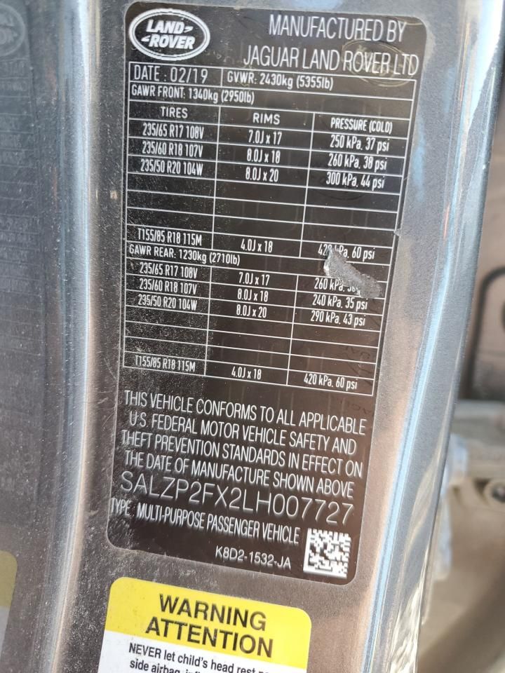 2020 Land Rover Range Rover Evoque se