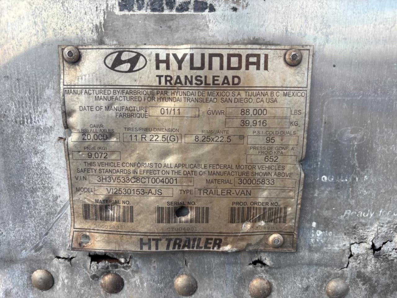 2012 Hyundai V12532-AJS-DRY Van Trailer