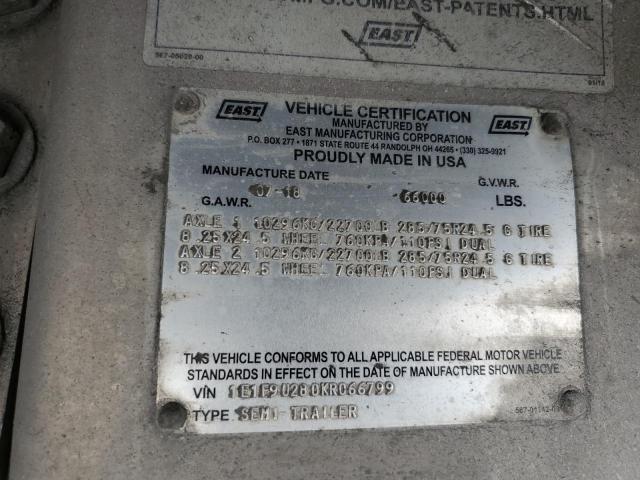 2019 East Manufacturing END Dump Trailer