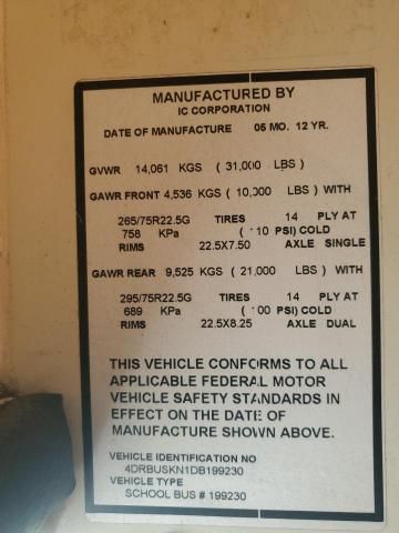 2013 Ic Corporation CE Series School-School Bus