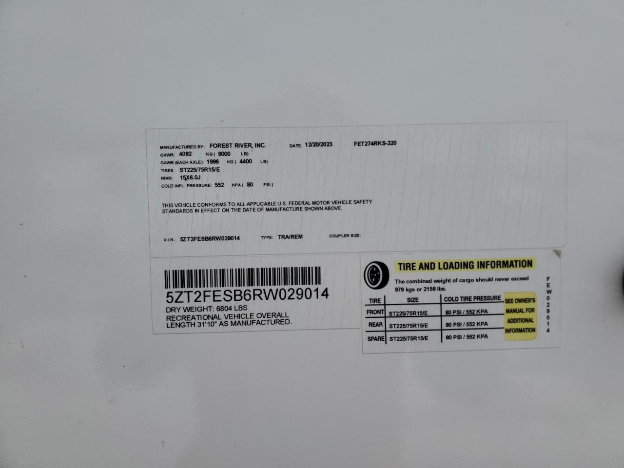 2024 Foresriver 2024 Forest River FET274RKS-320 Camper