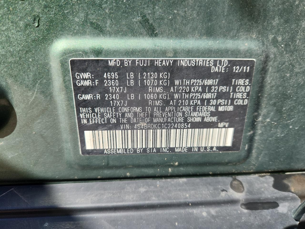 2012 Subaru Outback 3.6r Limited