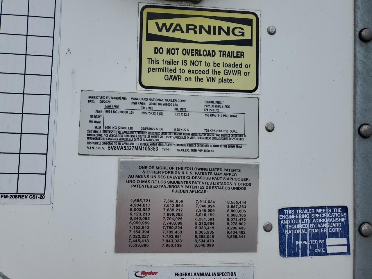 2021 Vanguard Trailer 2022 Vanguard DRY Van Trailer