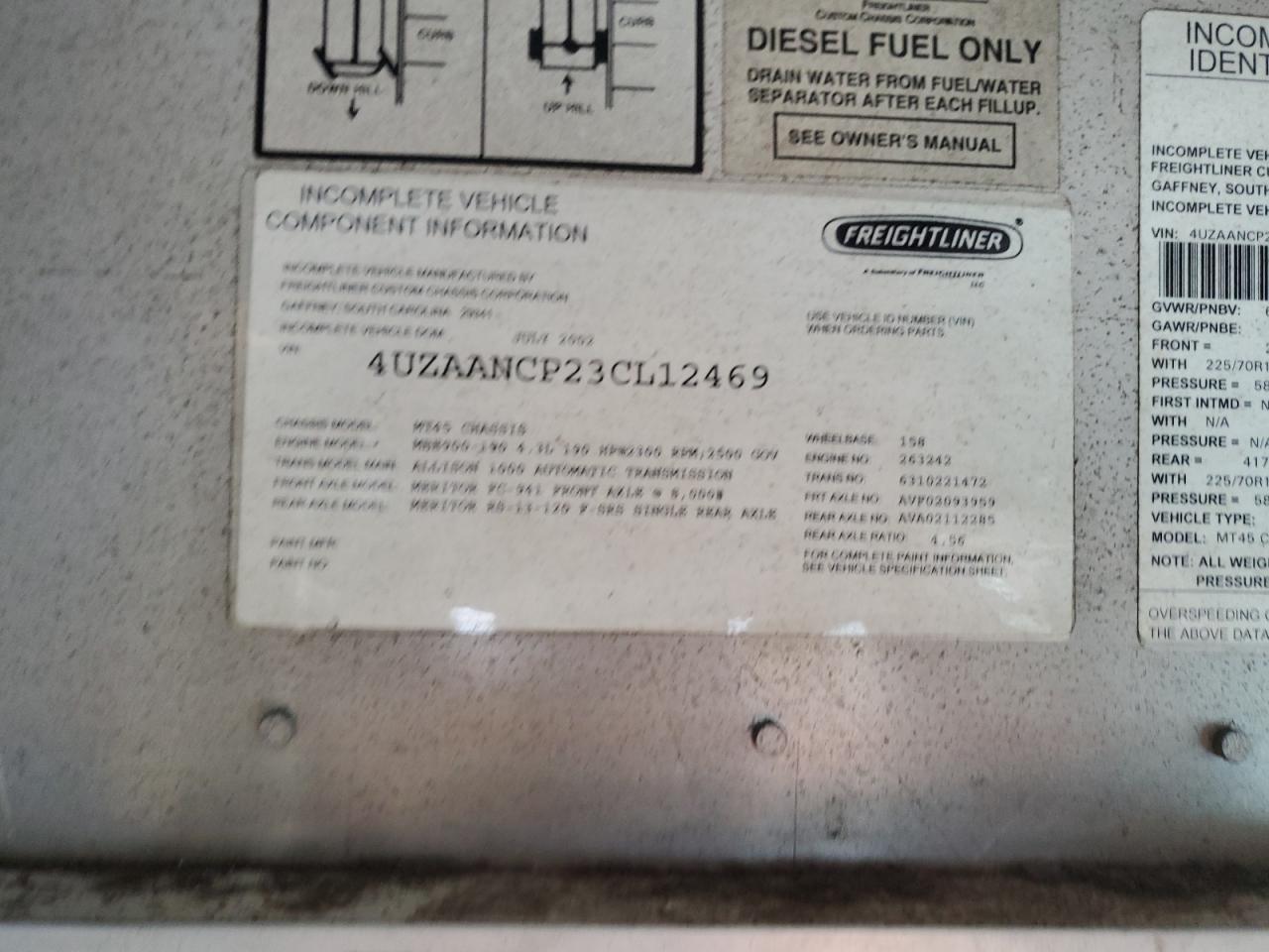 2003 Freightliner MT45 Chassis Delivery Van