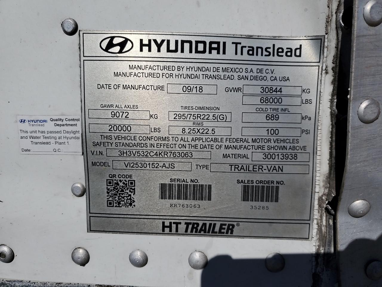 2019 Hyundai 2014 Hyundai Translead V12530152-AJS DRY Van Trail