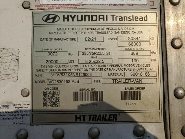 2022 Hyundai Translead VC2530152-AJS DRY Van Trailer
