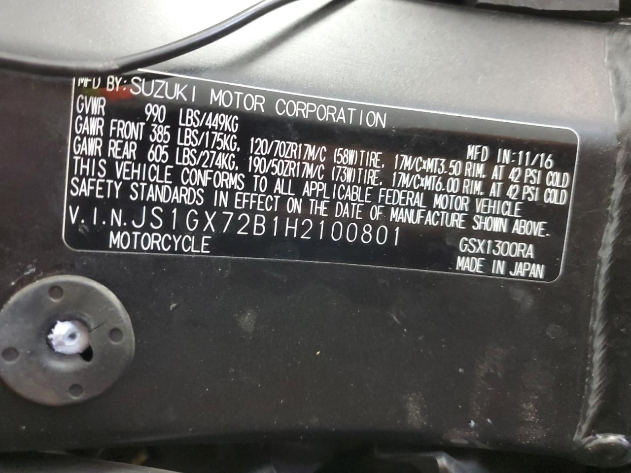2017 Suzuki GSX1300 RA