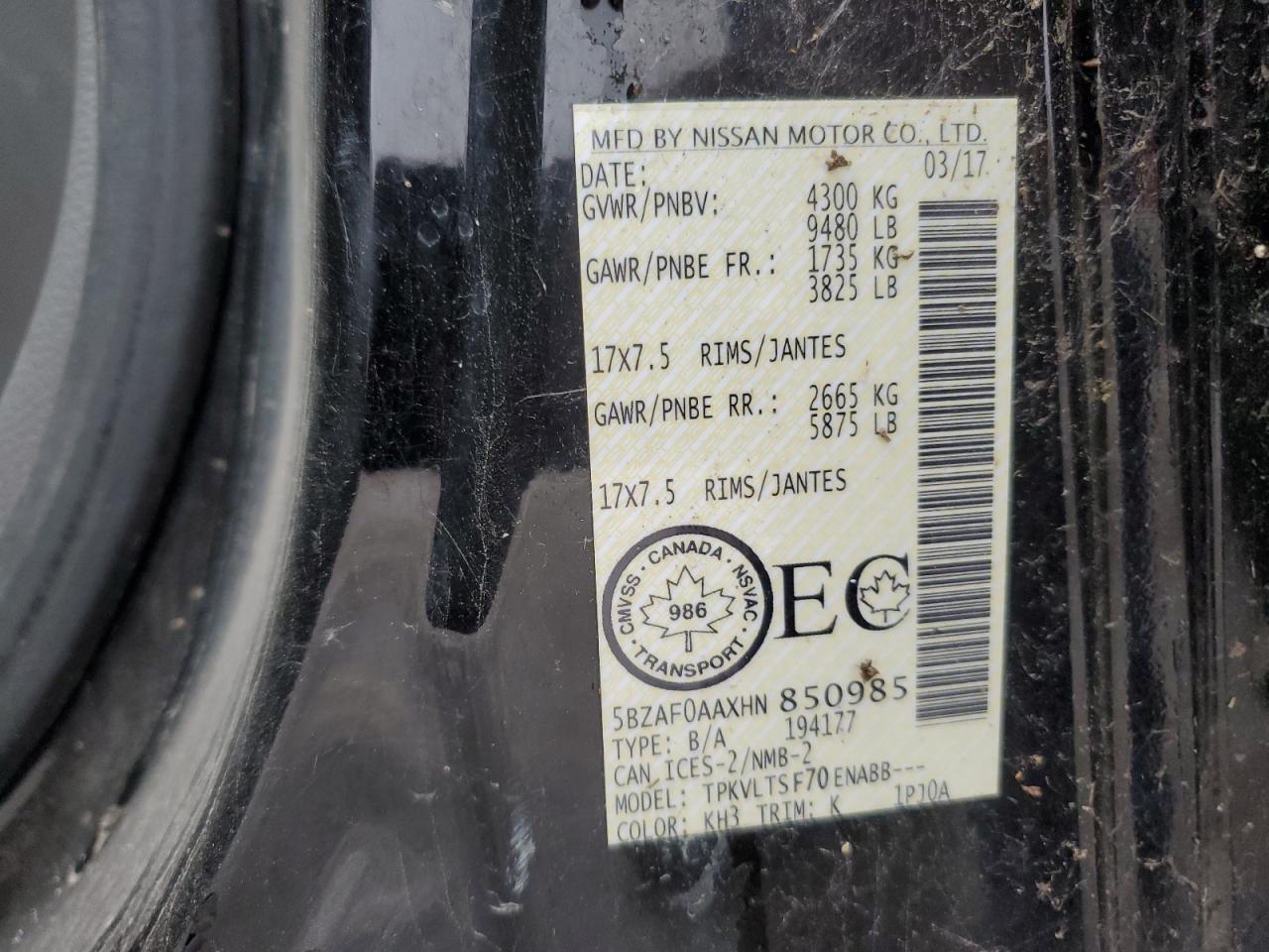 2017 Nissan NV 3500 S