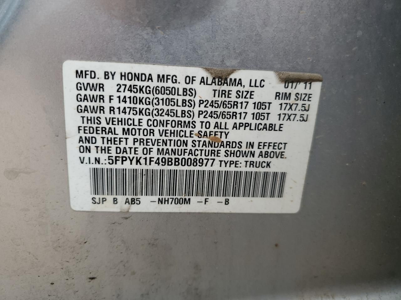 2011 Honda Ridgeline RTS