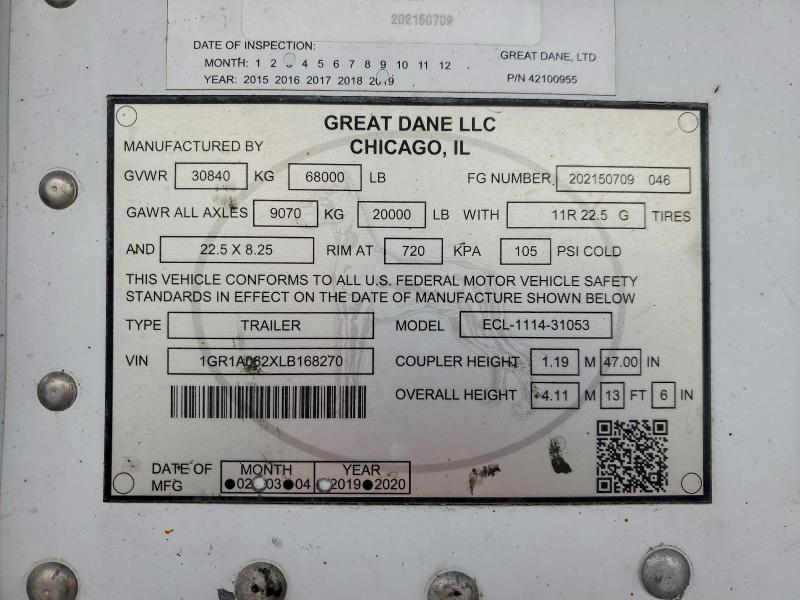 2020 Great Dane ECL-1114-31053 Refrigerated Van Trailer