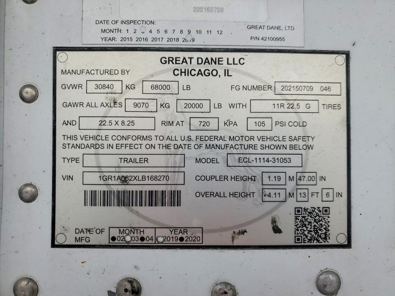 2020 Great Dane ECL-1114-31053 Refrigerated Van Trailer