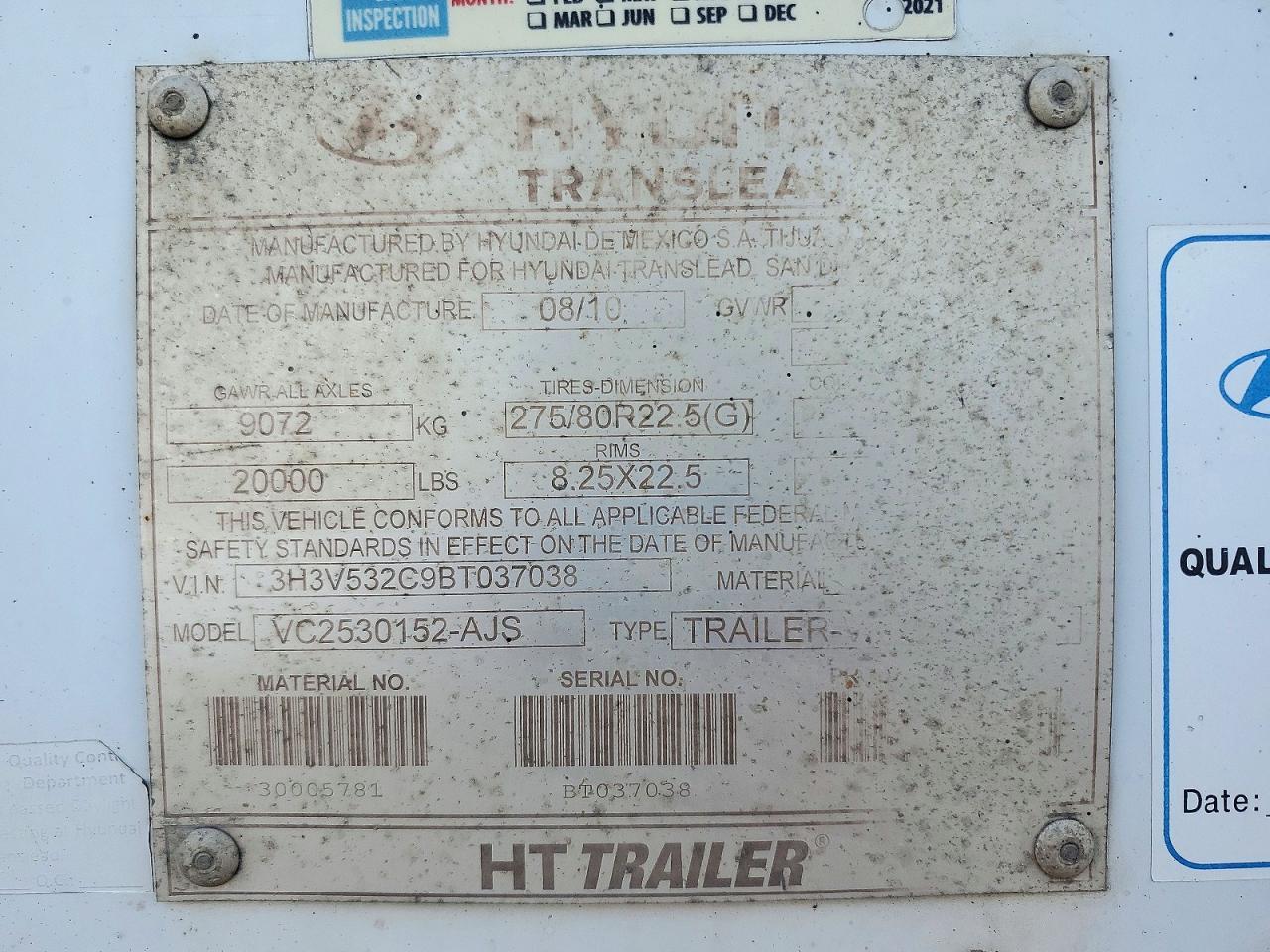 2011 Hyundai Translead VC2530152-AJS DRY Van Trailer