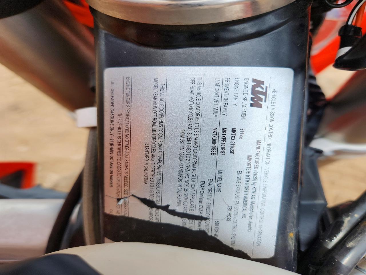 2021 KTM 500 XCF-W Dirt Bike
