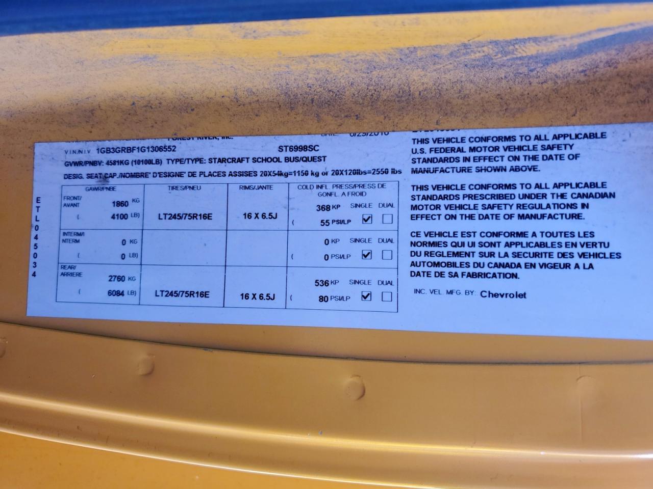 2016 Chevrolet Express School Bus