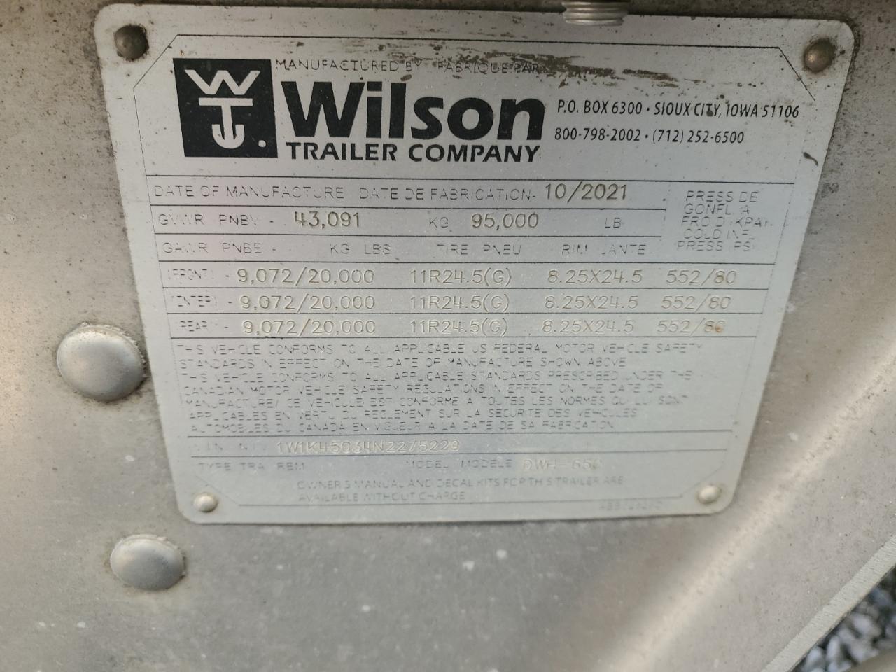 2022 Wilson DWH-650 Grain Trailer
