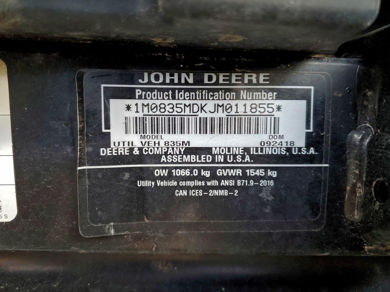 2018 John Deere 835M Utility Vehicle