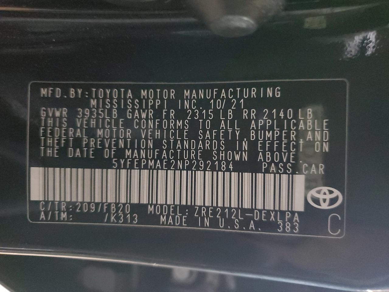 2022 Toyota Corolla le