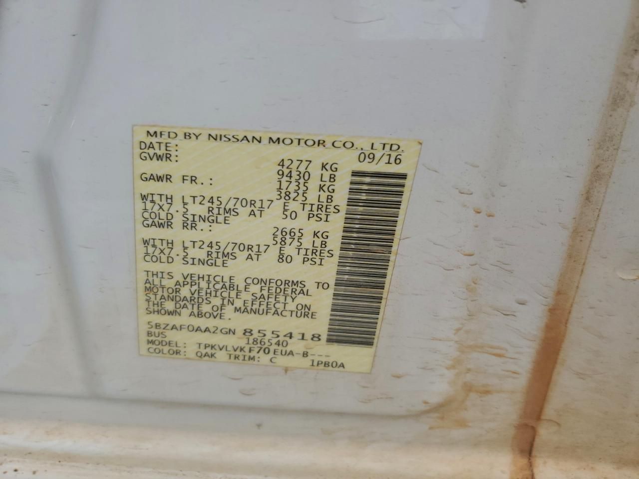 2016 Nissan NV 3500 S