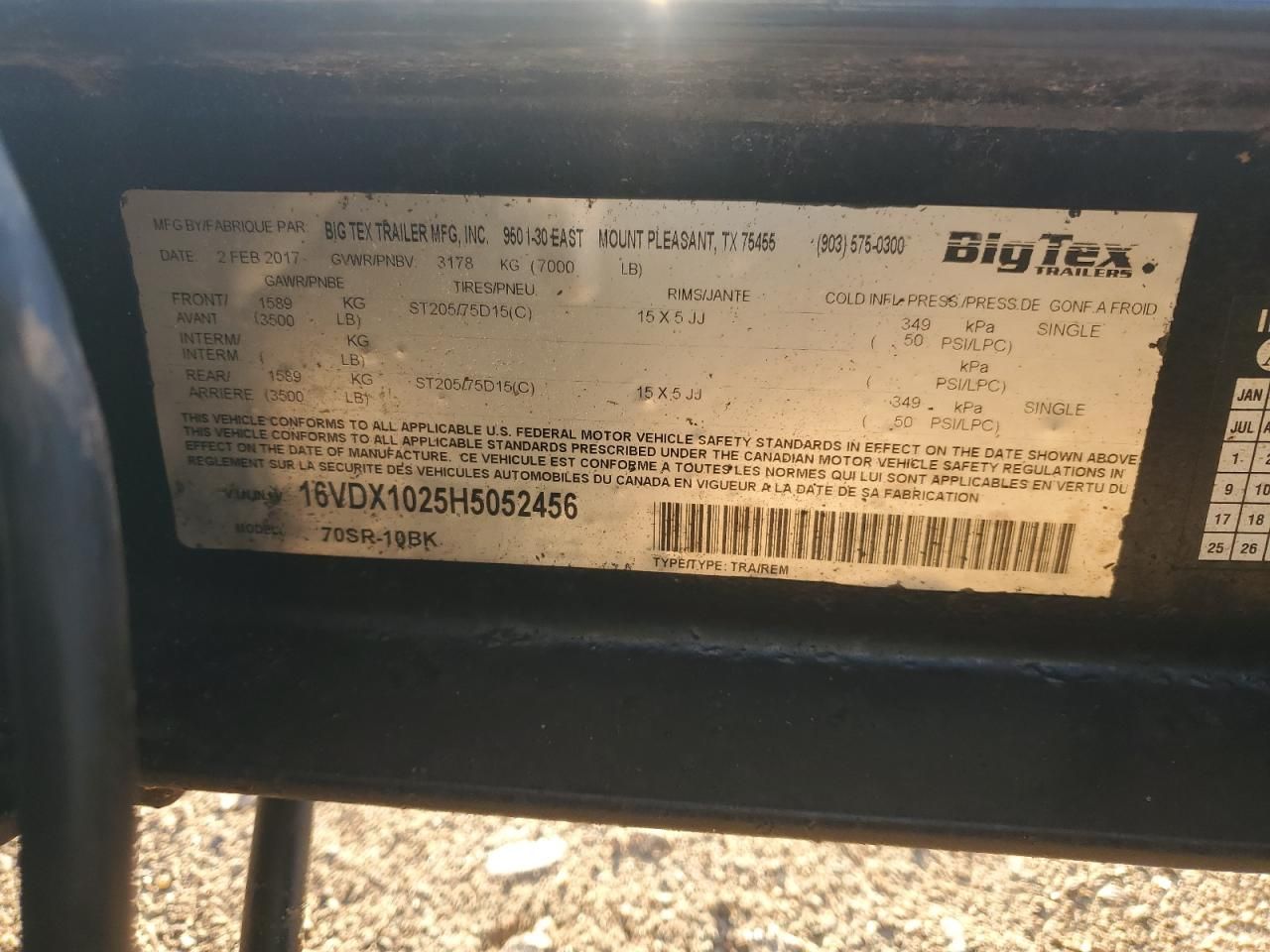 2017 Big Tex 1999 BIG TEX 70SR-10BK Dump Trailer