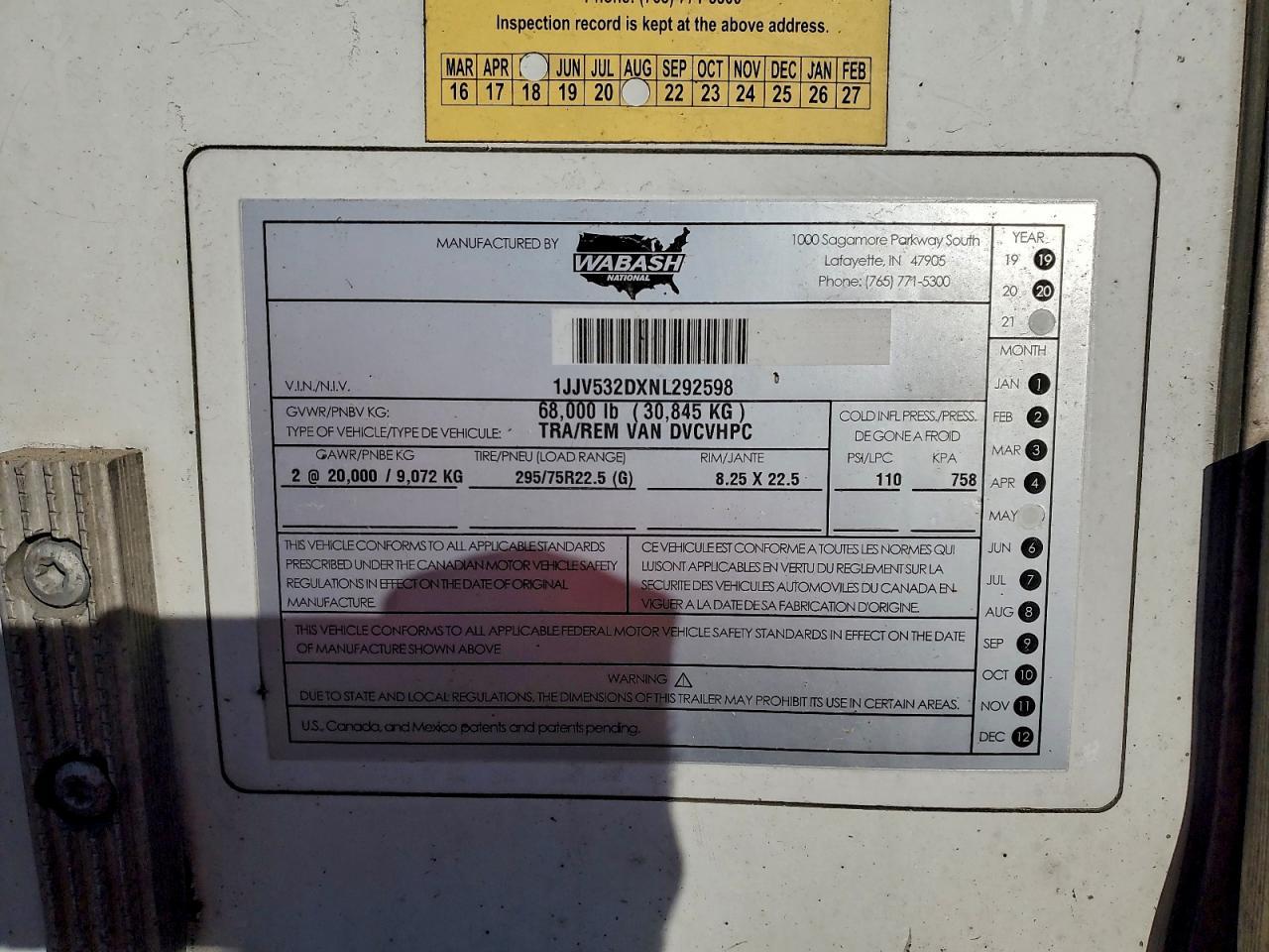 2022 Wabash Dvcvhpc DRY Van Trailer