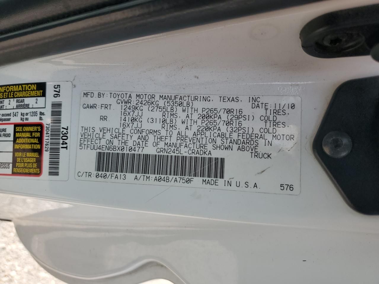 2011 Toyota Tacoma Access cab