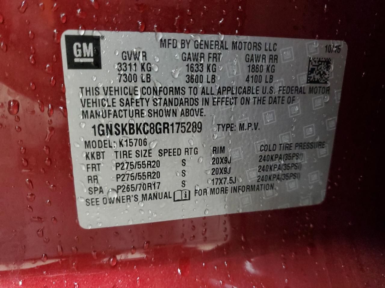 2016 Chevrolet Tahoe K1500 lt