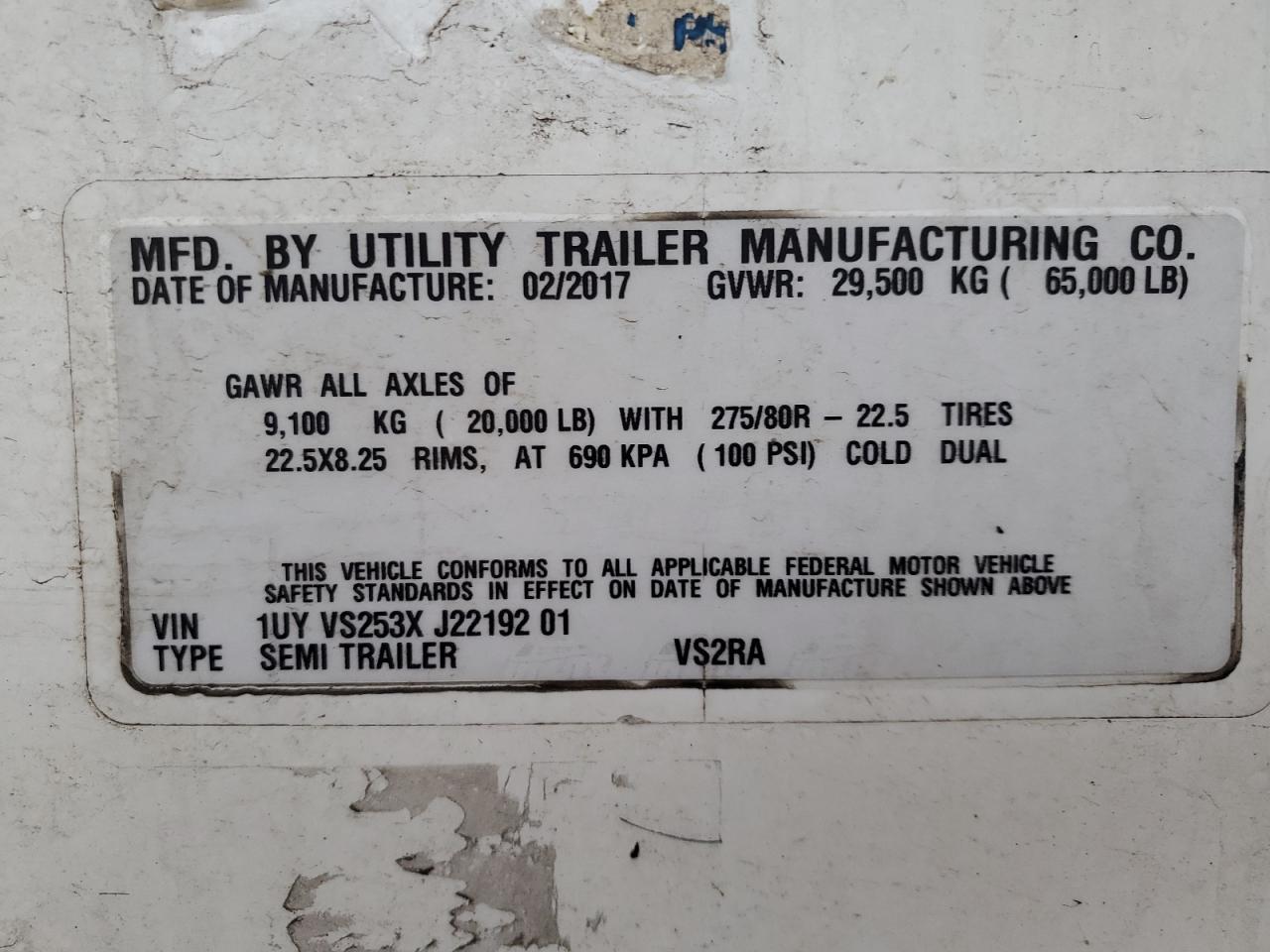 2018 Utility VS2RA Refrigerated Van Trailer