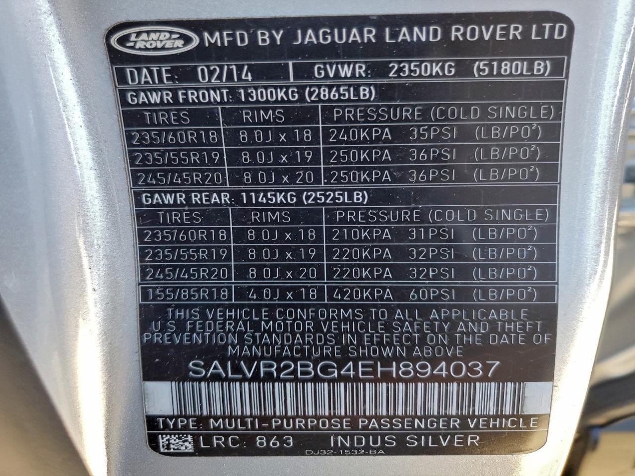 2014 Land Rover Range Rover Evoque Pure Premium