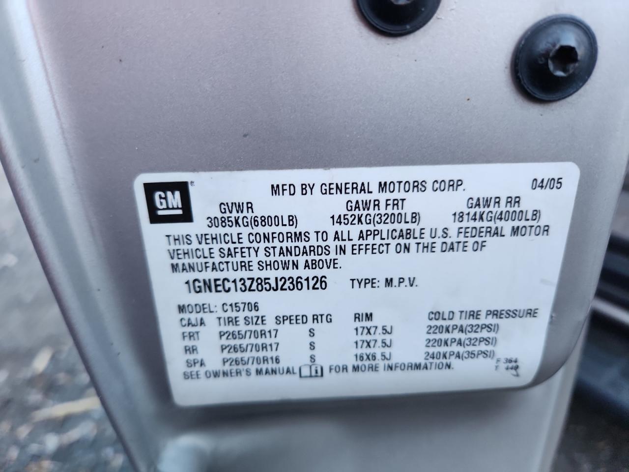 2005 Chev Tahoe C1500