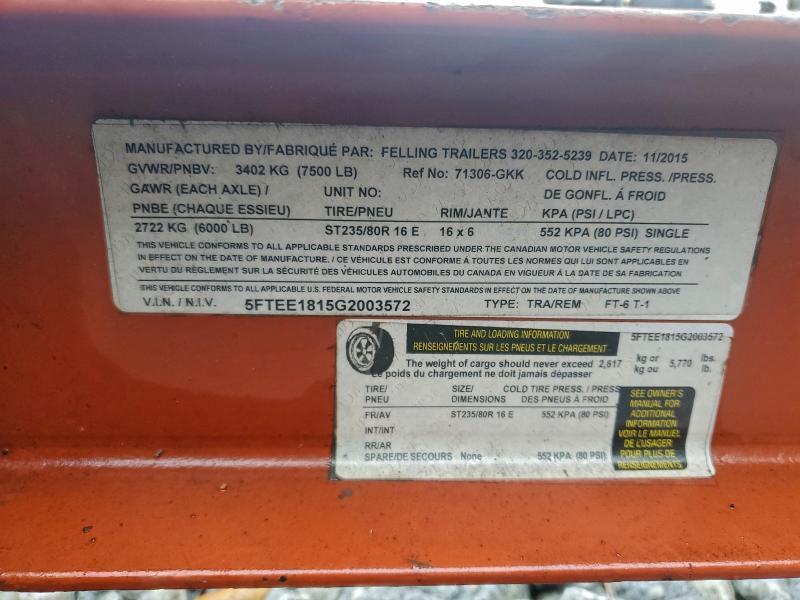 2016 Fell Ing Ft-6 T-1 Tilt Deck Equipment Trailer