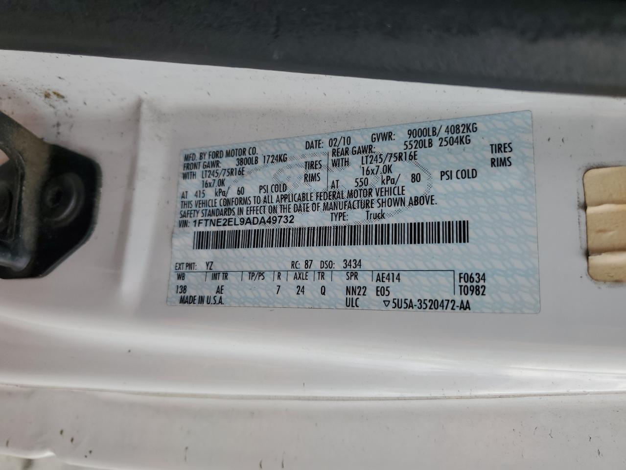 2010 Ford E250 Utility / Service Van