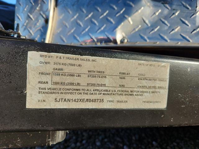 2014 P&t Welding & Traile 7X14 Enclosed Trailer