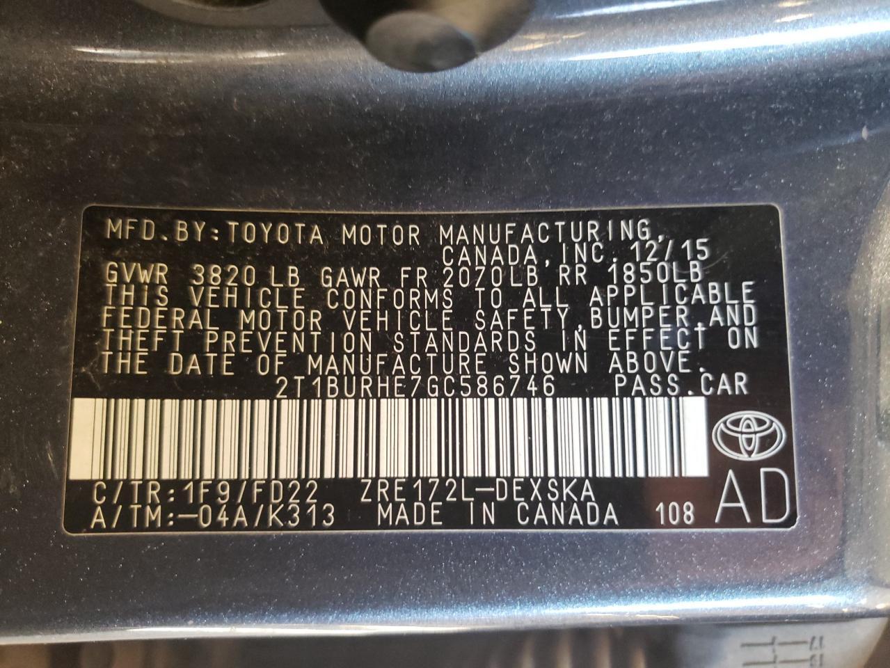 2016 Toyota Corolla l