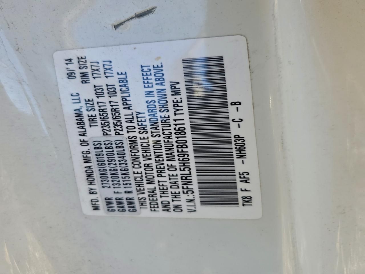 2015 Honda Odyssey exl