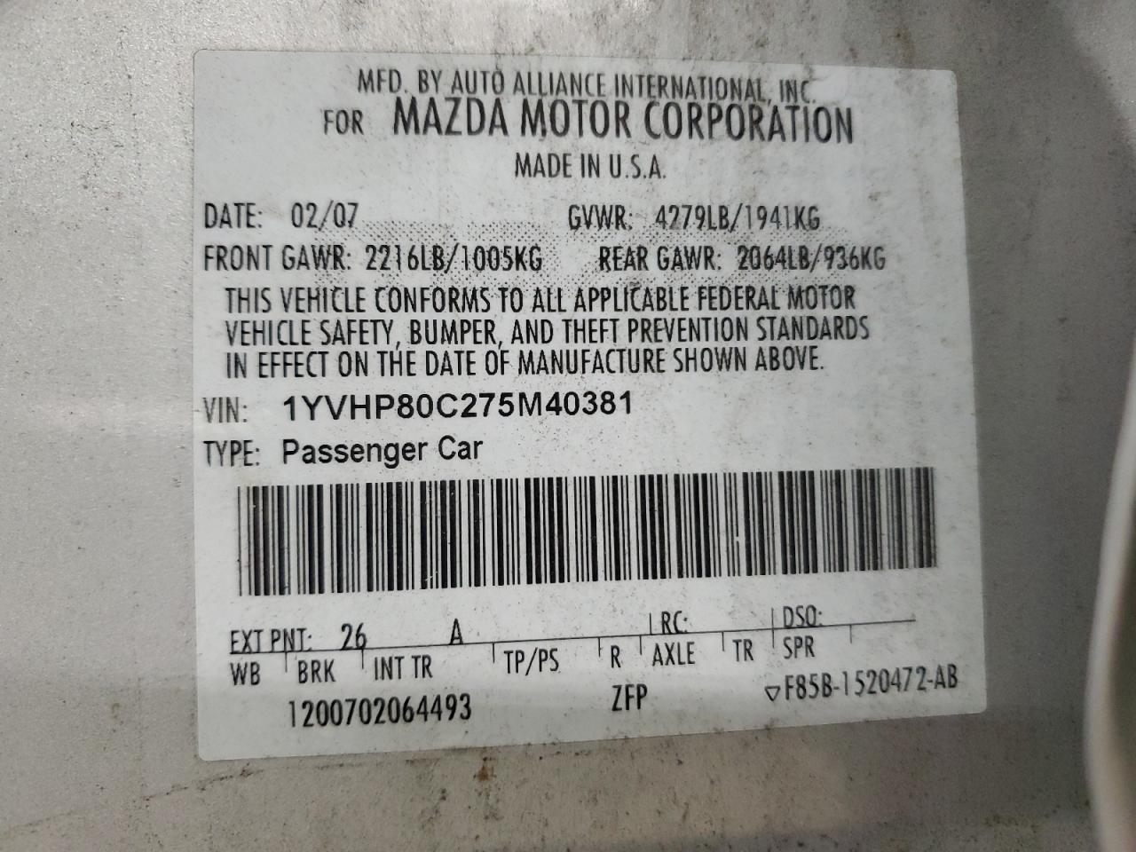 2007 Mazda 6 I