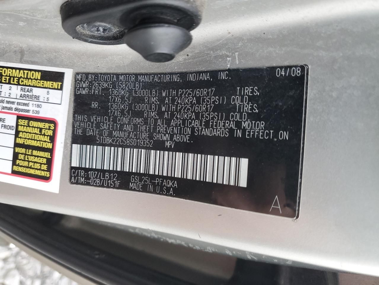 2008 Toyota Sienna xle Limited