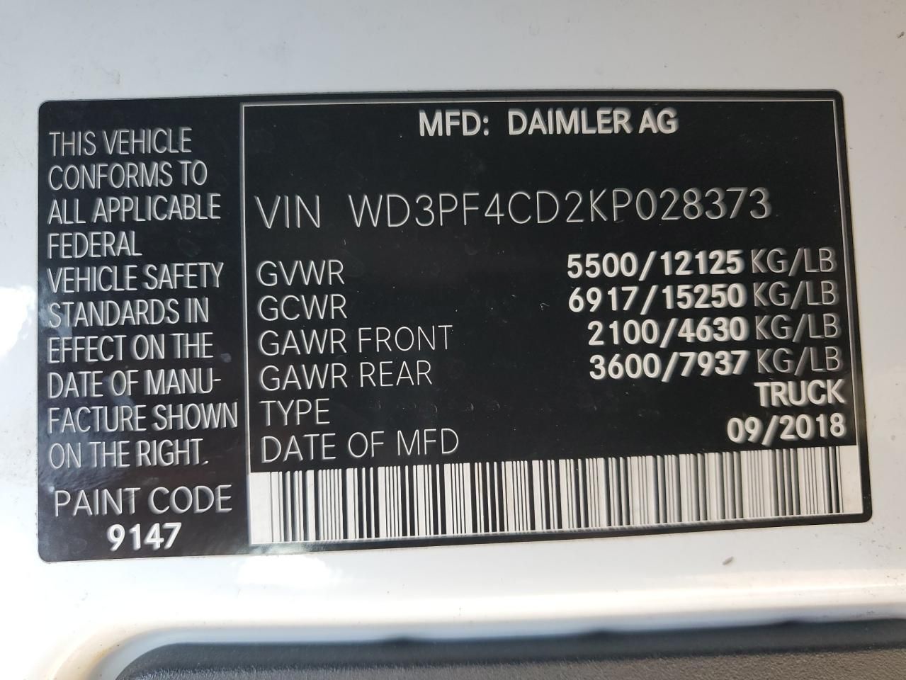 2019 Mercedes-Benz 2019 Mercedes Benz Sprinter Delivery Van