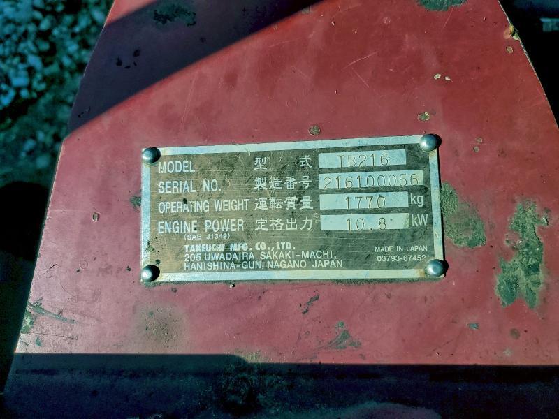 2014 Takeuchi TB216 Mini Excavator