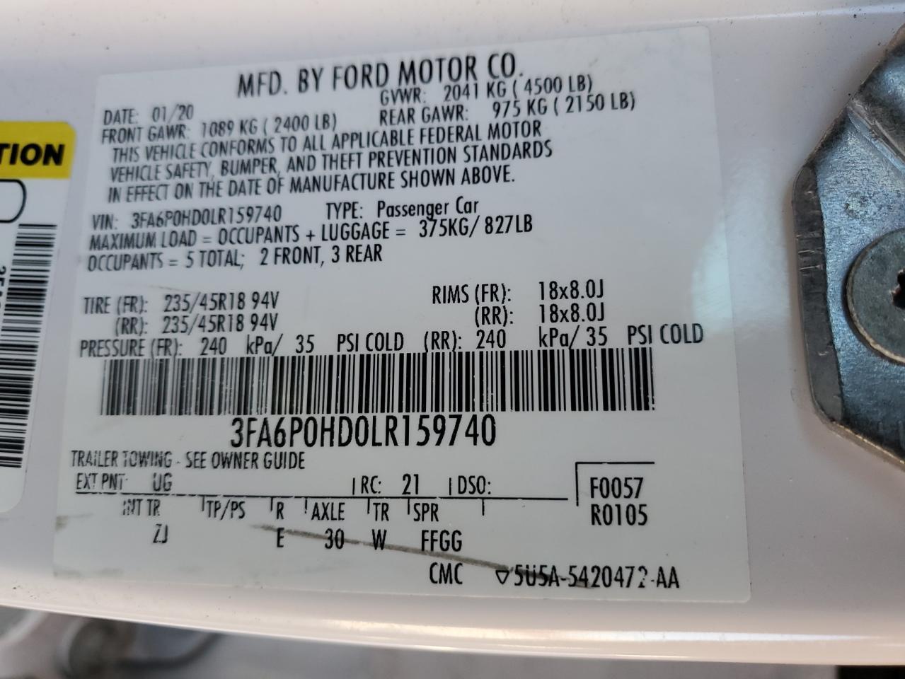 2020 Ford Fusion se