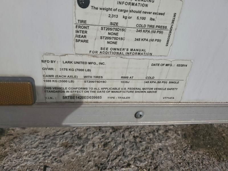 2014 Lark Vt714ta Enclosed Cargo Trailer