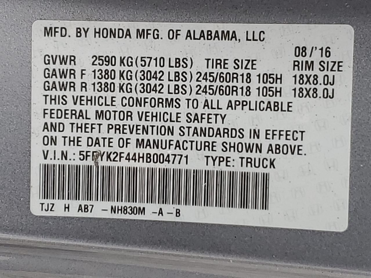 2017 Honda Ridgeline rts