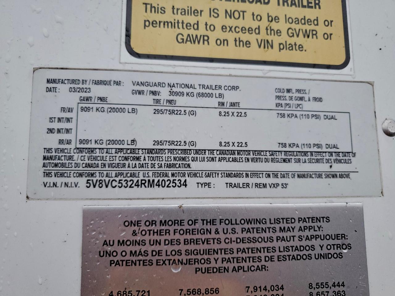 2024 Vanguard DRY Van Trailer