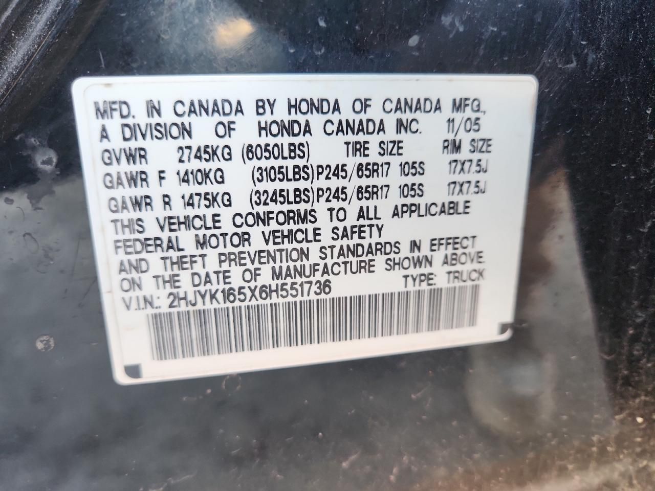 2006 Honda Ridgeline rtl