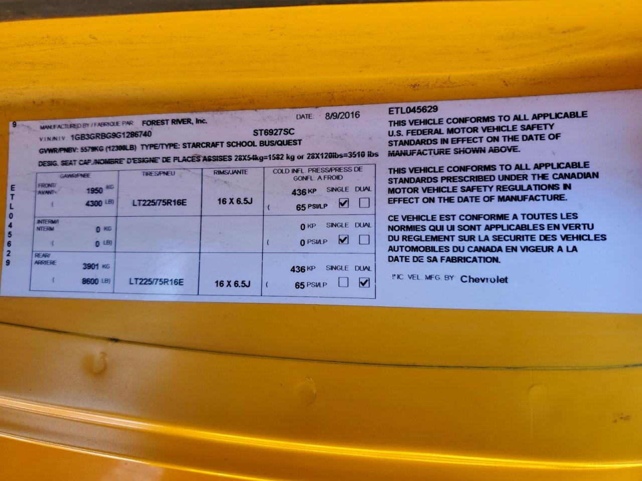 2016 Chev Rolet Express School Bus