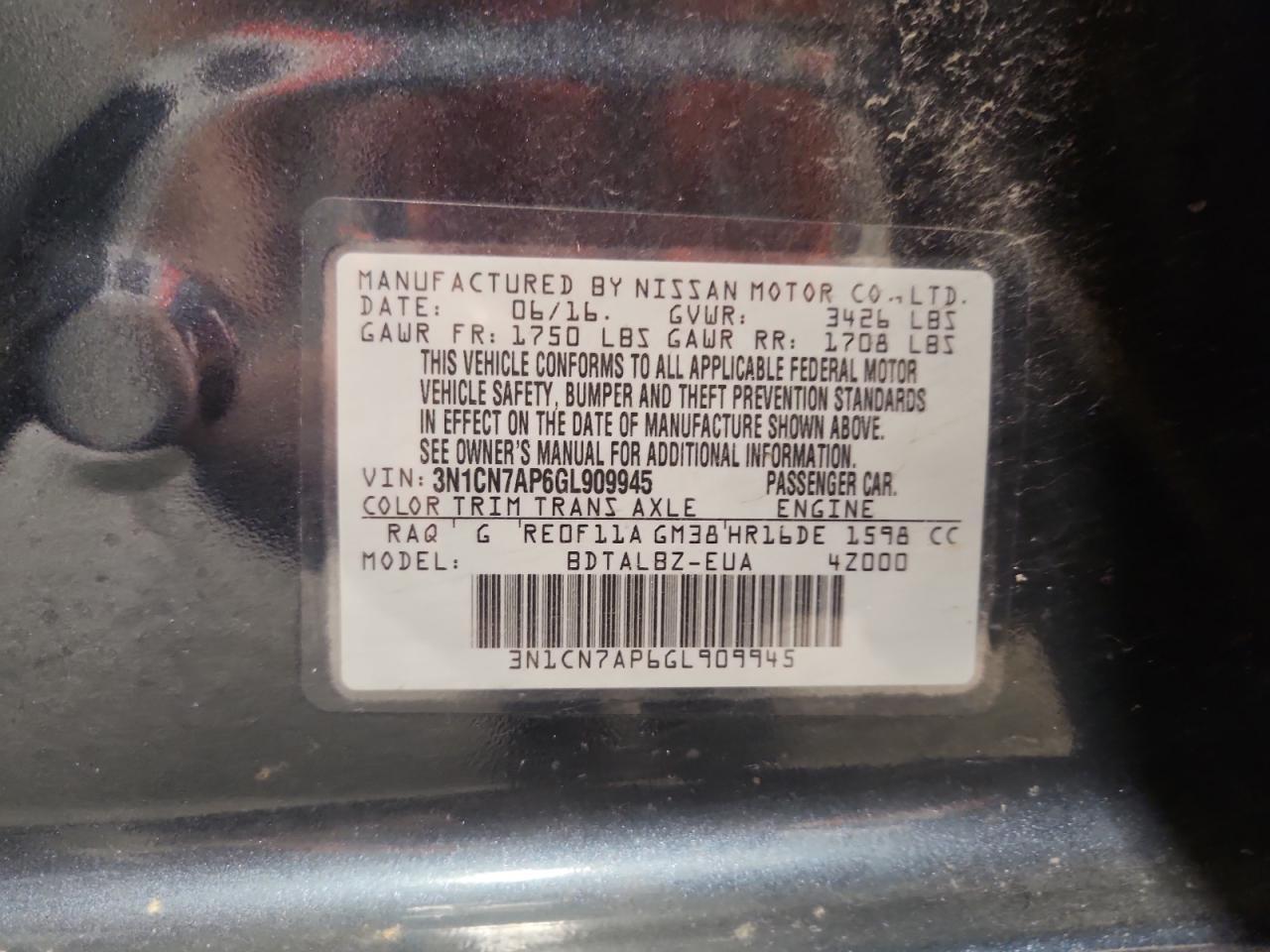 2016 Nissan Versa 1.6 sv