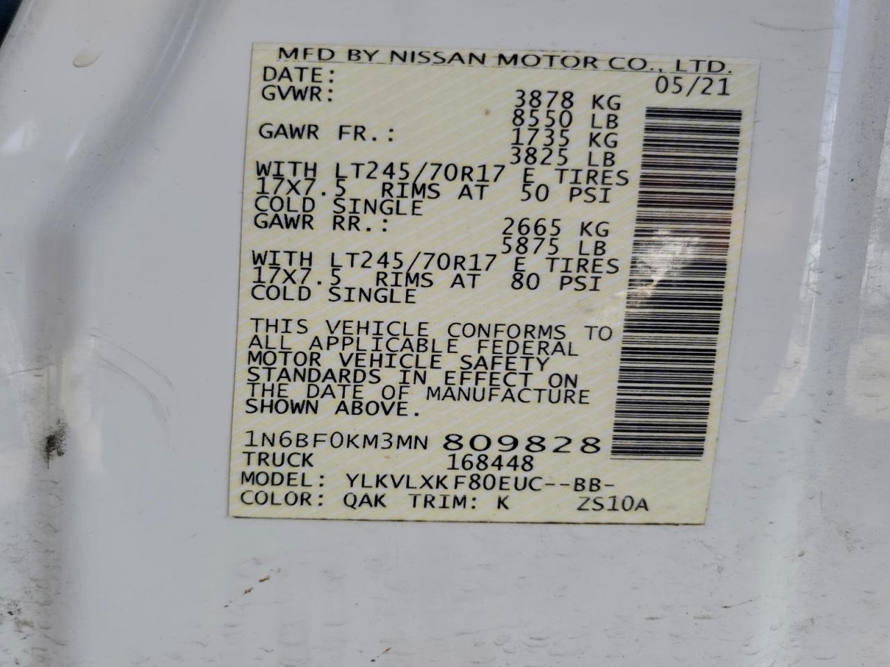 2021 Niss AN NV 1500 Utility / Service Van