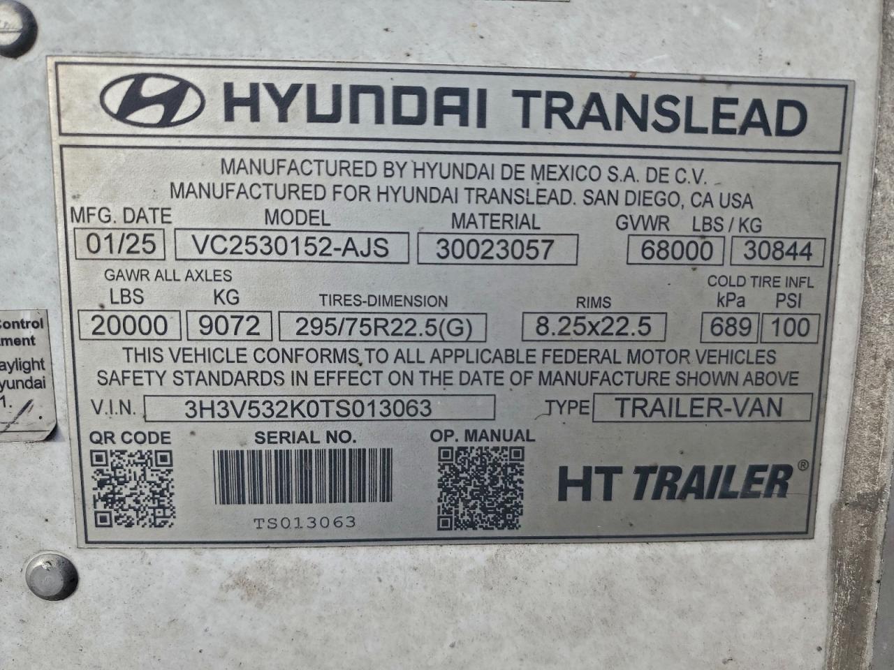2026 Hyundai Translead VC2530152-AJS DRY Van Trailer