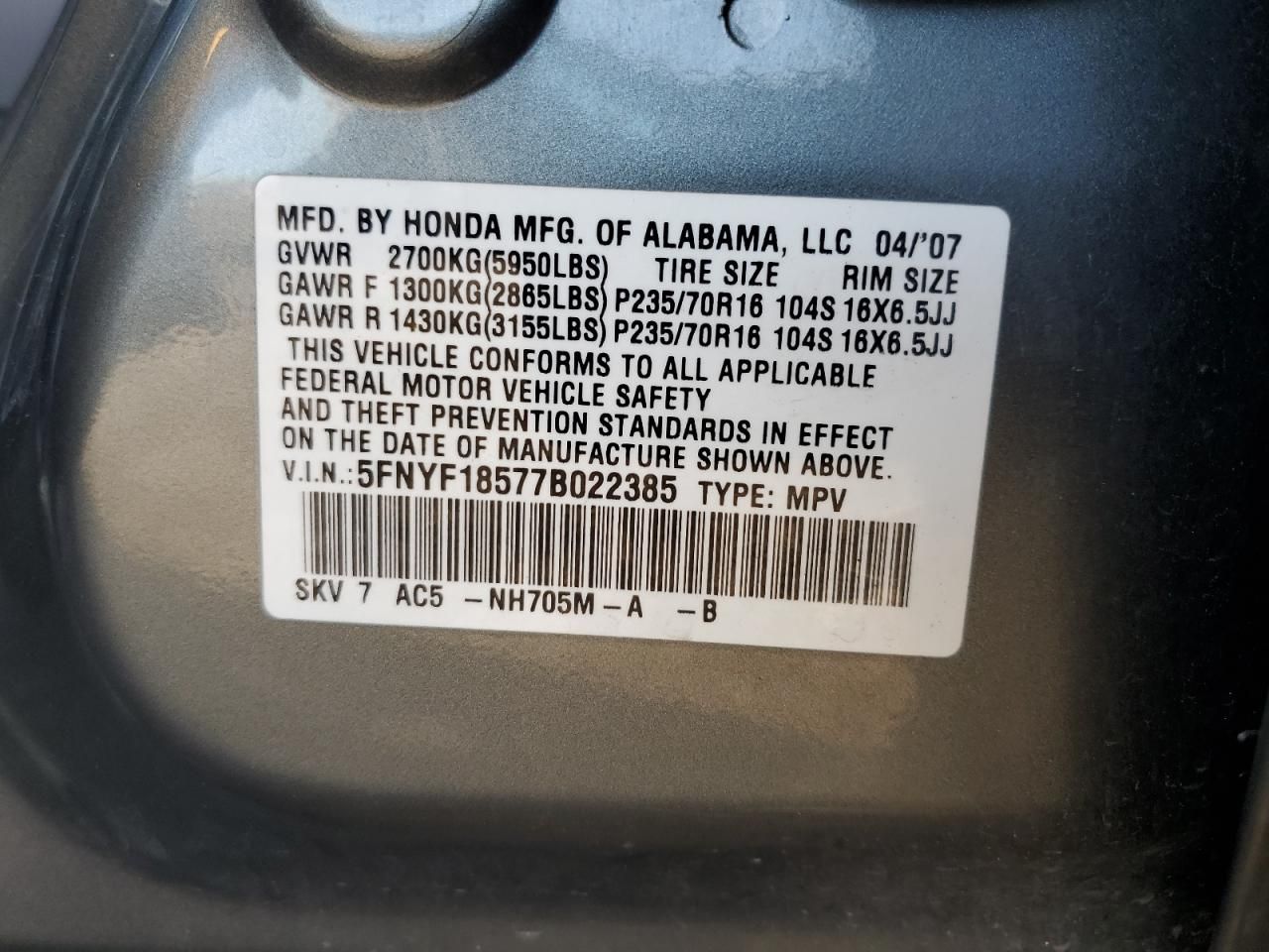 2007 Honda Pilot exl