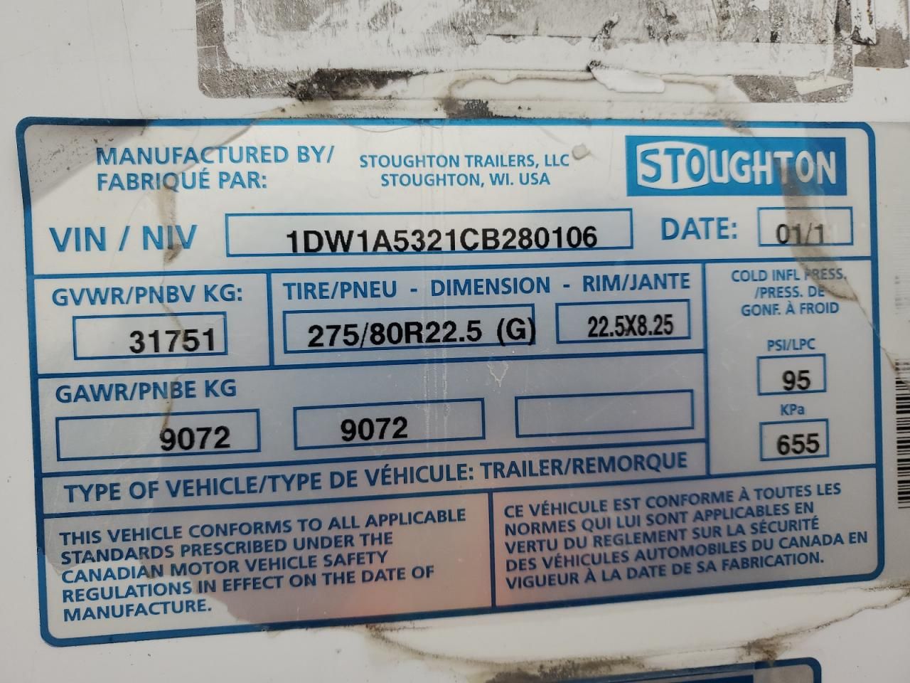 2015 Stoughton DRY Van Trailer