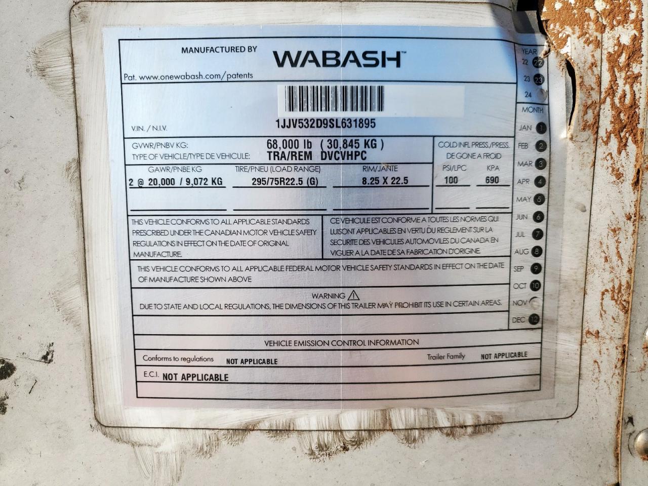 2024 Wabash Dvcvhpc DRY Van Trailer